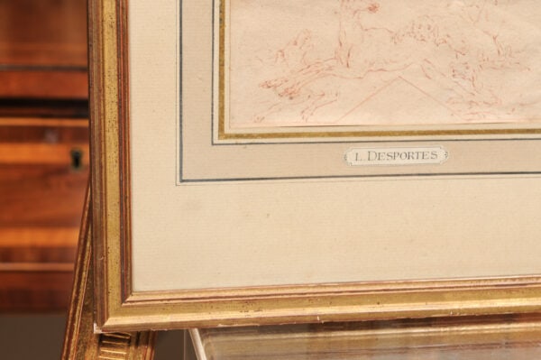 Framed 18th Century French "Desportes Style" Drawing on Paper - Image 6