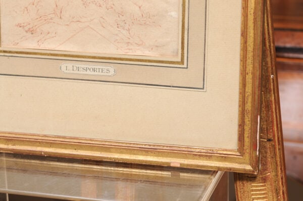 Framed 18th Century French "Desportes Style" Drawing on Paper - Image 7