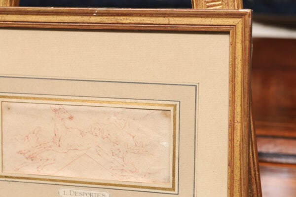 Framed 18th Century French "Desportes Style" Drawing on Paper - Image 8