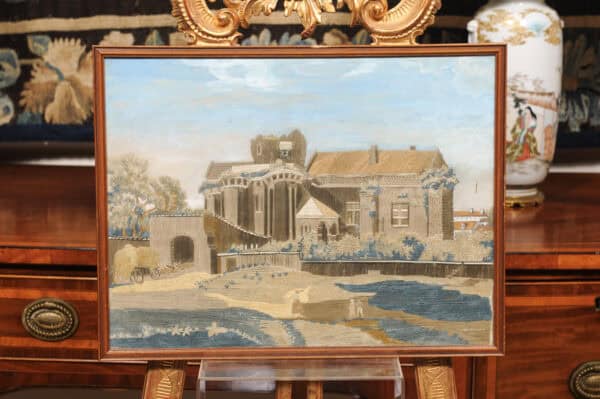Giltwood Framed 19th Century French Silk Sampler / Textile of Landscape - Image 3