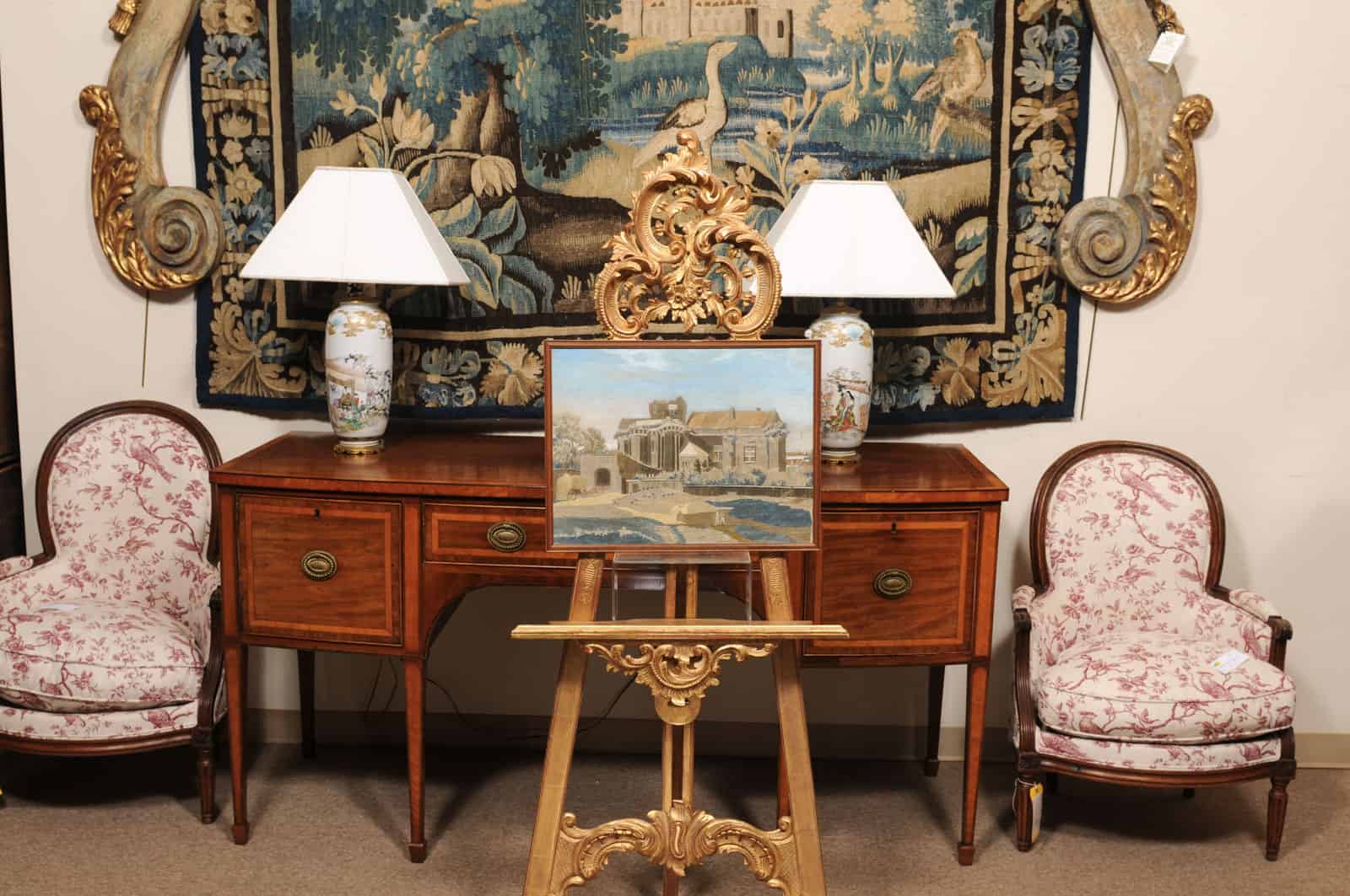 Giltwood Framed 19th Century French Silk Sampler / Textile of Landscape - Image 4