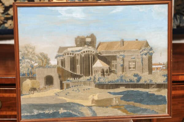 Giltwood Framed 19th Century French Silk Sampler / Textile of Landscape - Image 5