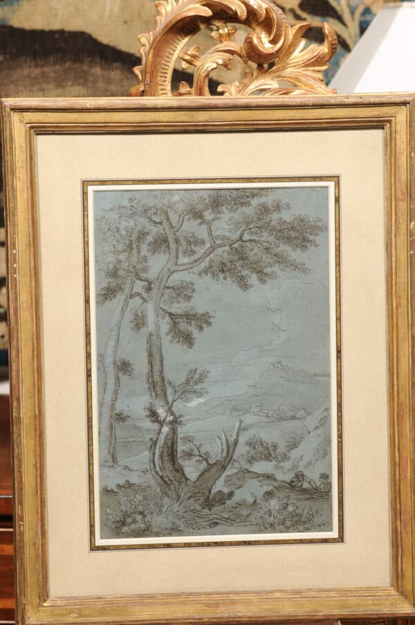 17th Century Italian Blue Pencil Drawing of Landscape - Image 5