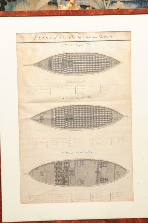 Framed Mid 19th Century Engraving of Ship Barrels / Cargo Hold Plan - Image 5