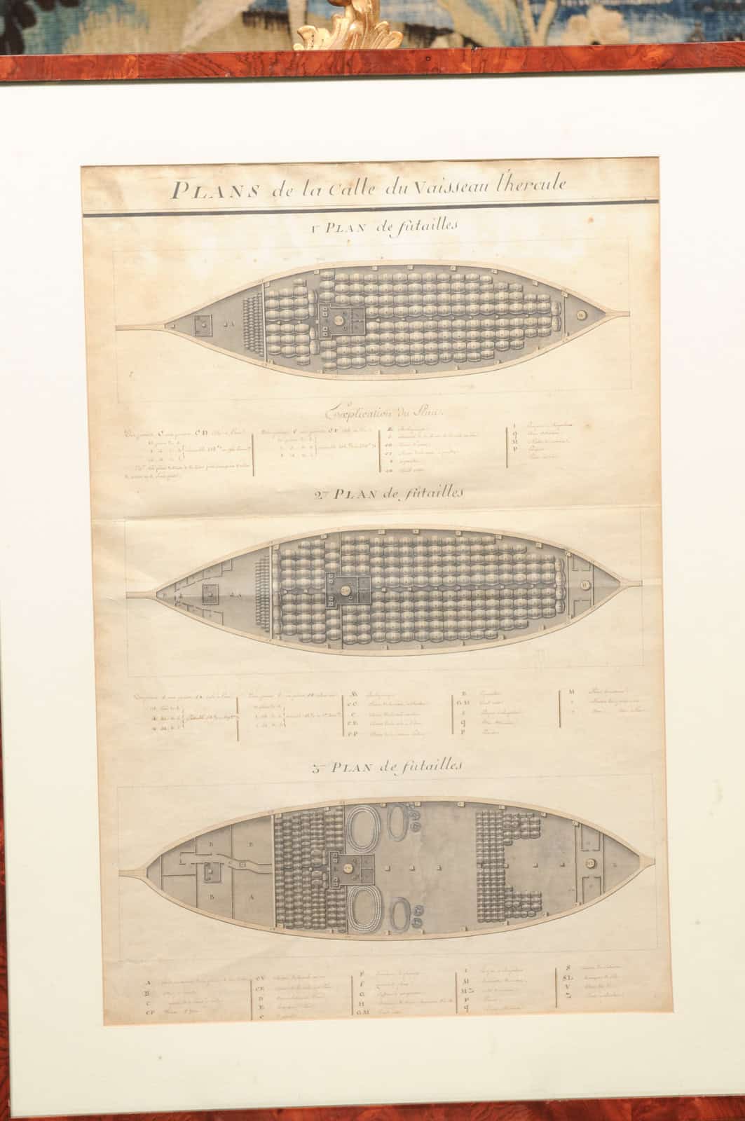 Framed Mid 19th Century Engraving of Ship Barrels / Cargo Hold Plan - Image 5