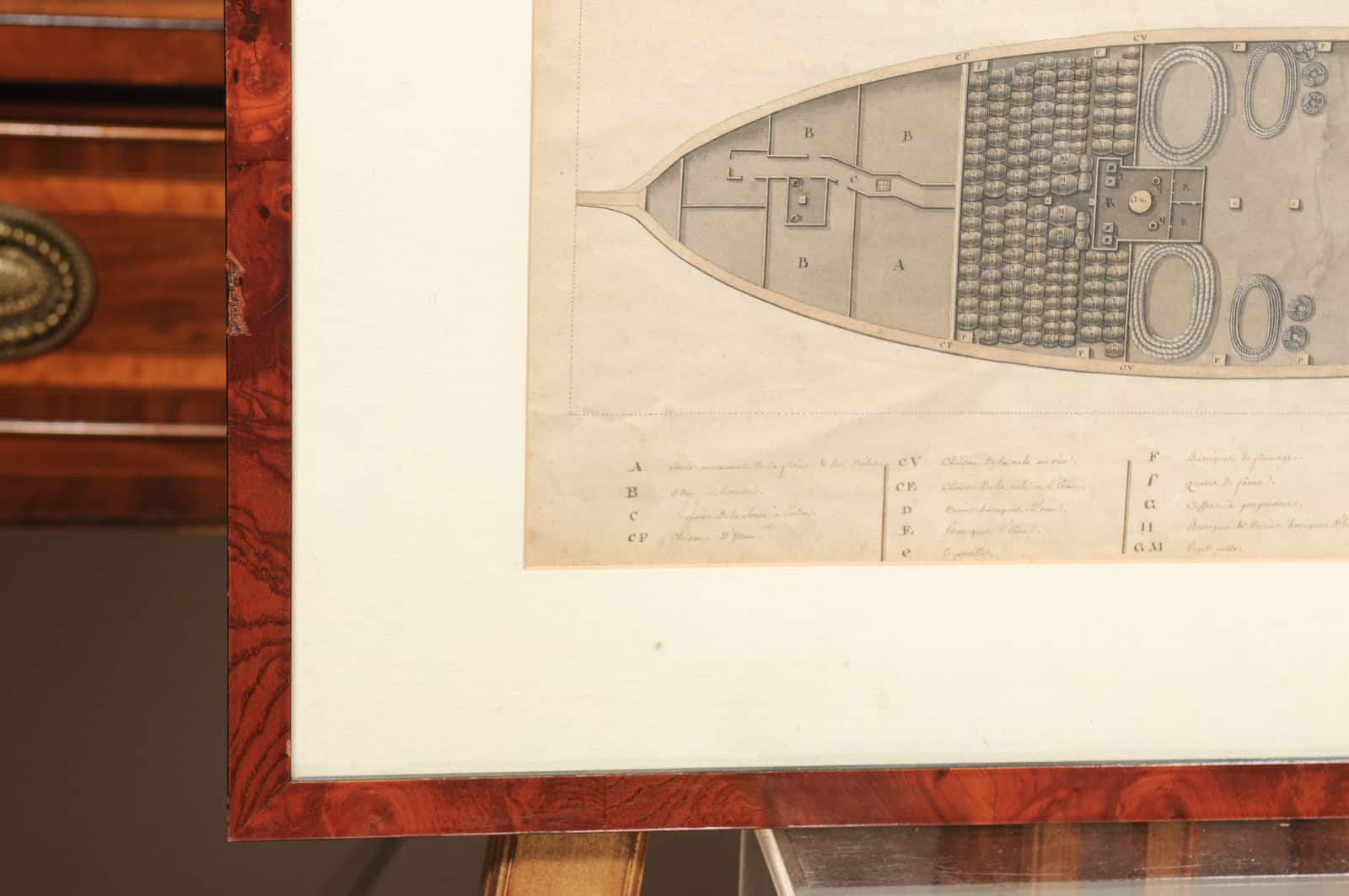 Framed Mid 19th Century Engraving of Ship Barrels / Cargo Hold Plan - Image 6