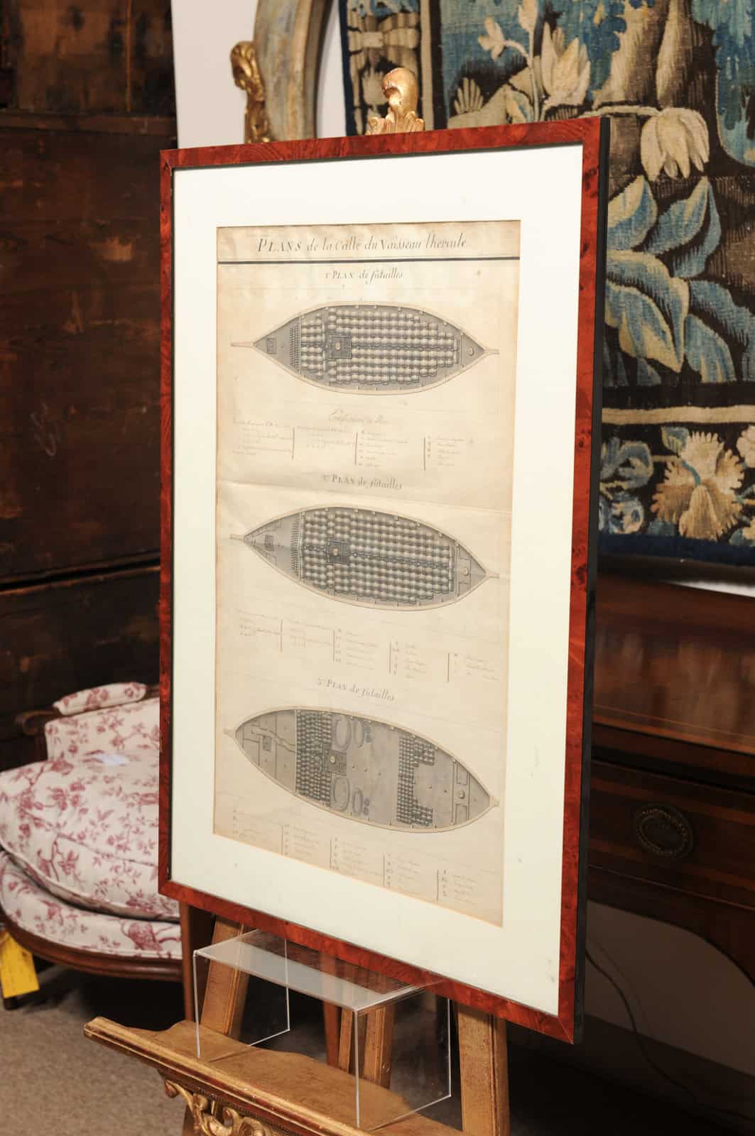 Framed Mid 19th Century Engraving of Ship Barrels / Cargo Hold Plan - Image 11