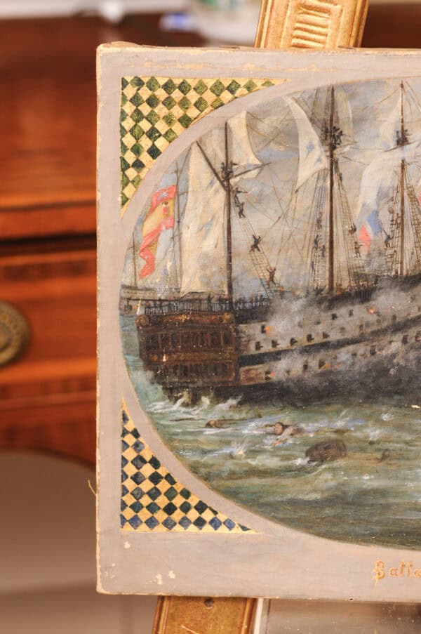 19th Century Italian Oil on Canvas "Battleship" Painting - Image 5