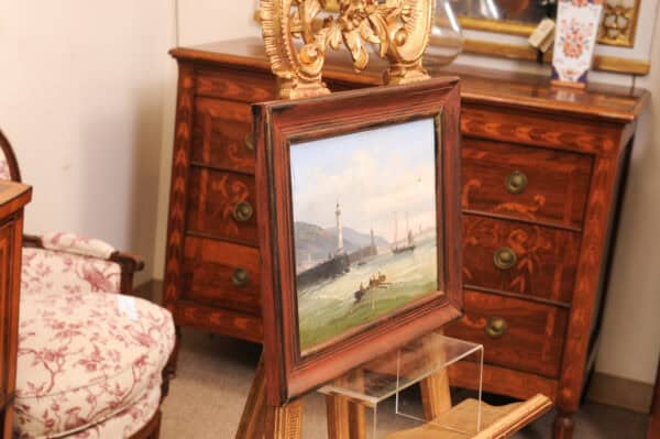 Framed Oil on Canvas Seascape Painting of Port & Boats , France dated 1881 - Image 12
