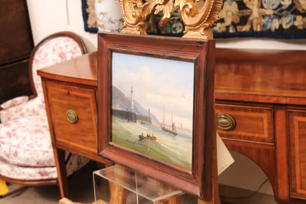 Framed Oil on Canvas Seascape Painting of Port & Boats , France dated 1881 - Image 13