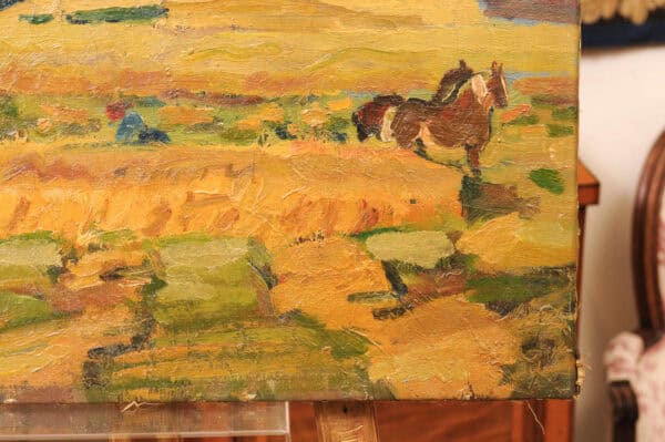 Oil on Canvas Landscape Painting with Horse, France 20th c. - Image 5
