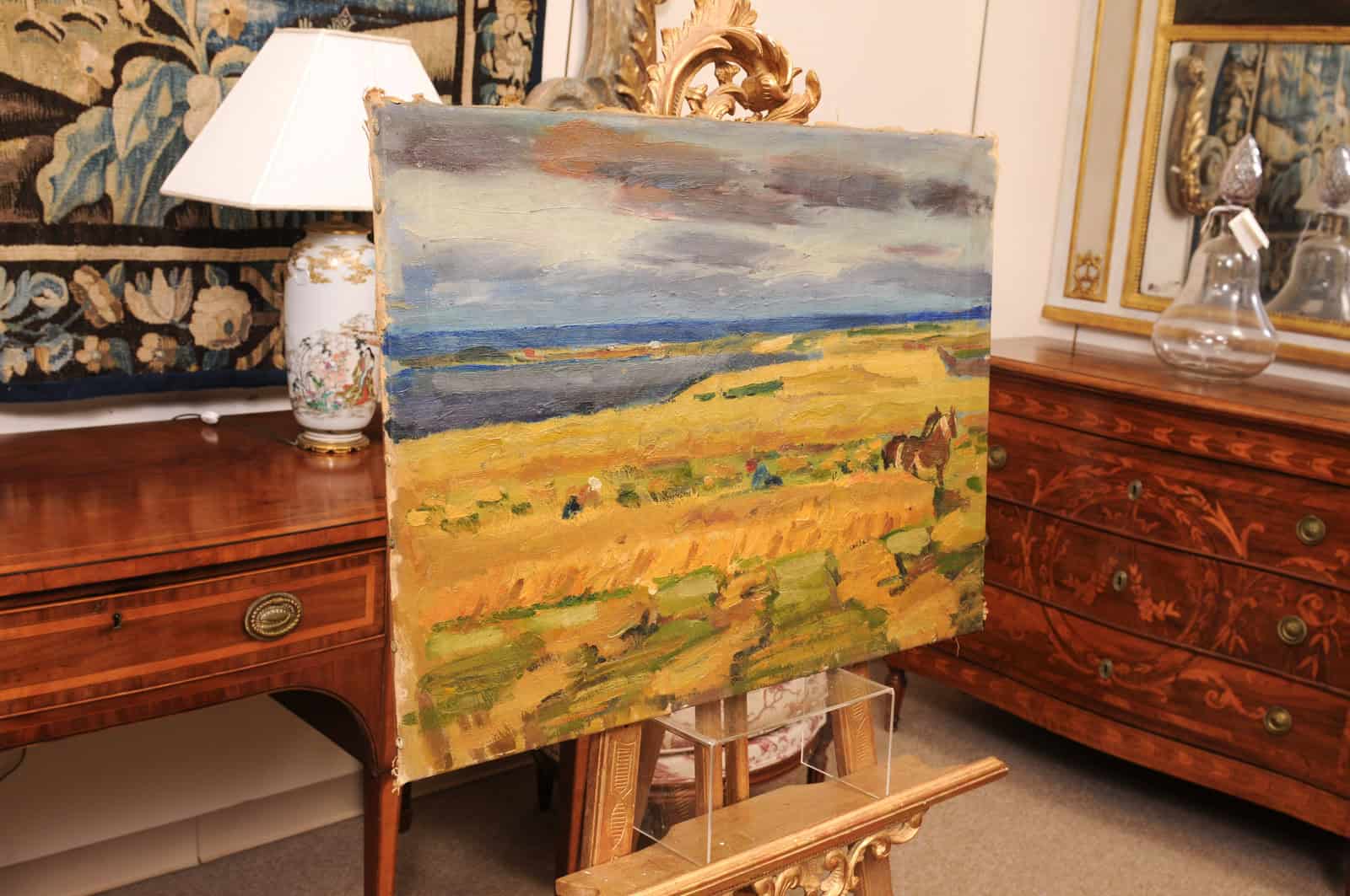 Oil on Canvas Landscape Painting with Horse, France 20th c. - Image 9