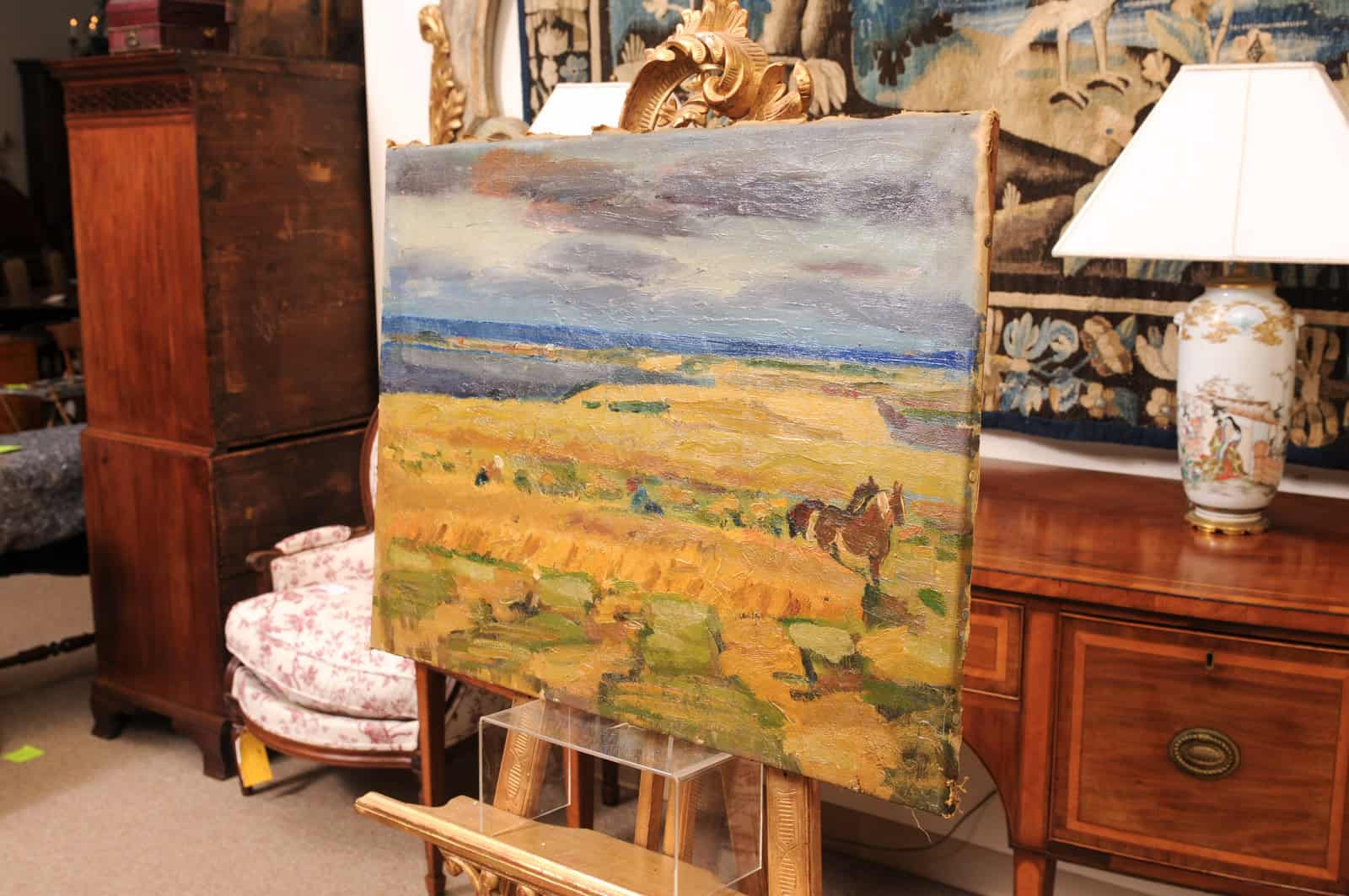 Oil on Canvas Landscape Painting with Horse, France 20th c. - Image 10