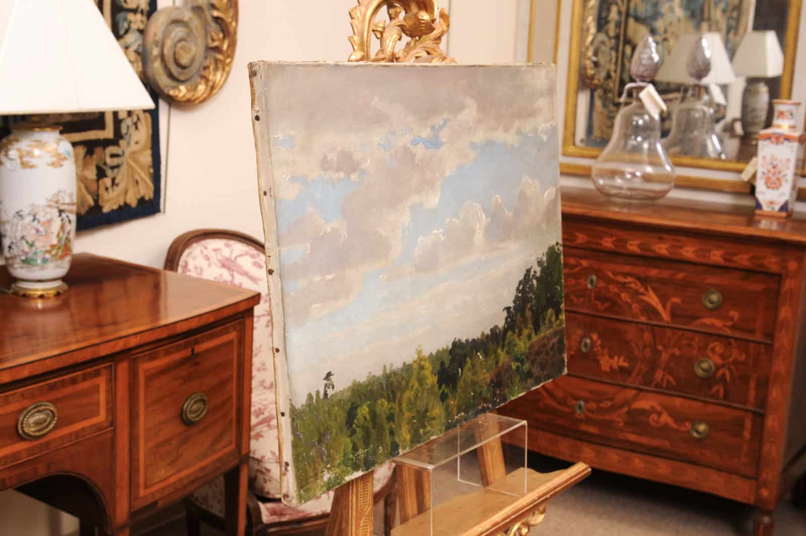 19th Century Oil on Canvas Tree Tops Painting - Image 11
