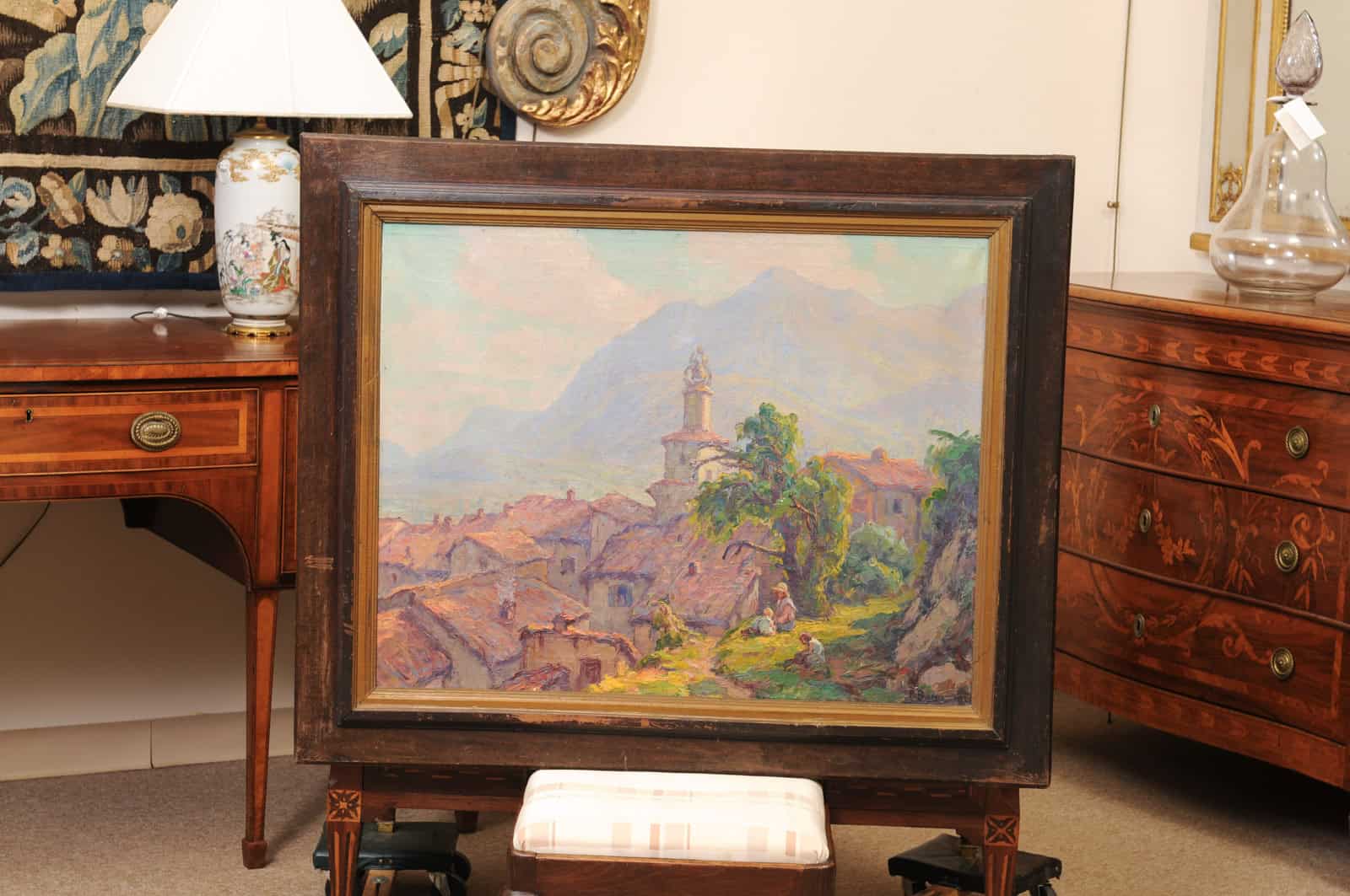 Large Framed Oil on Canvas Landscape Painting, South of France Castellane ca. 1900 - Image 3