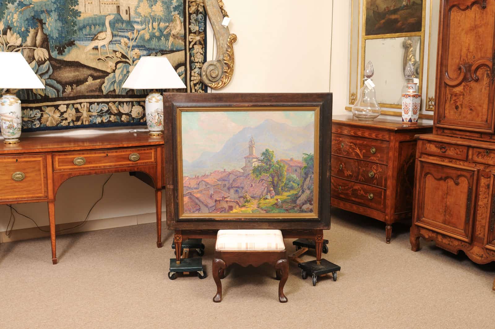 Large Framed Oil on Canvas Landscape Painting, South of France Castellane ca. 1900 - Image 4