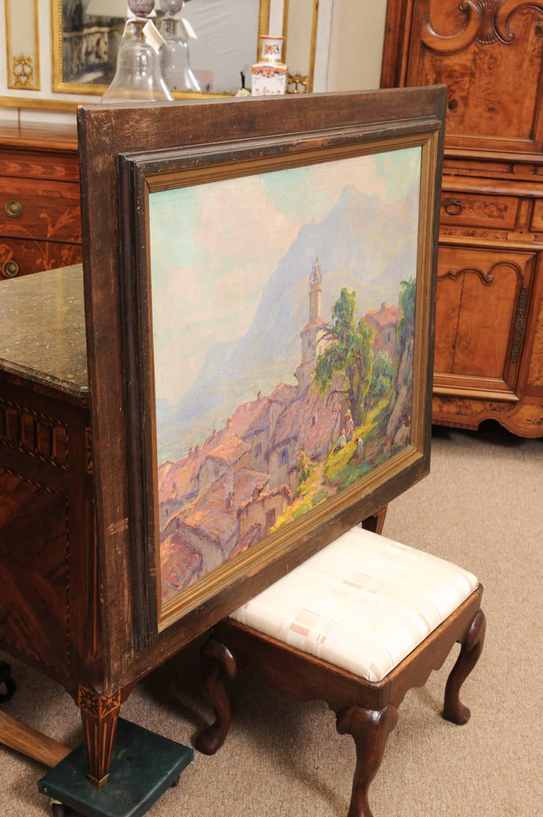 Large Framed Oil on Canvas Landscape Painting, South of France Castellane ca. 1900 - Image 12