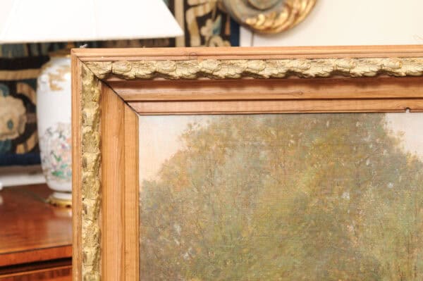 Large Giltwood Framed Oil on Canvas Painting with Cows in Landscape, France ca. 1920 - Image 7