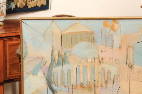 Framed Oil Painting of Old City Walls, France ca. 1960 signed "Pinkas" - Image 5