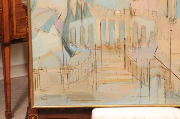 Framed Oil Painting of Old City Walls, France ca. 1960 signed "Pinkas" - Image 8