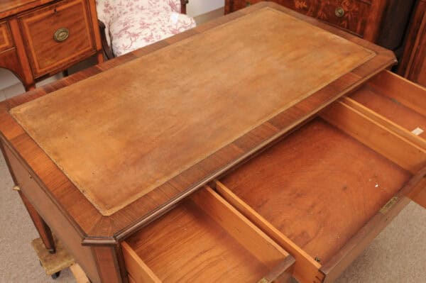 French Directoire Style Writing Table in Walnut and Kingswood with Brown Leather Top,  5 Drawers and Slides, 20th Century - Image 6
