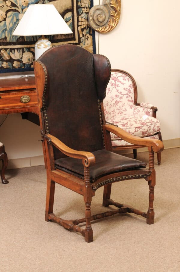 17th Century French Walnut Reclining Fauteuil in Leather with Fold Out Ottoman Option - Image 3