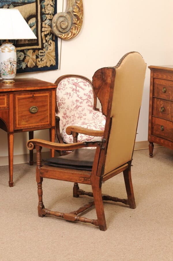 17th Century French Walnut Reclining Fauteuil in Leather with Fold Out Ottoman Option - Image 10