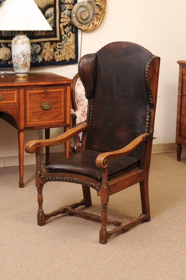 17th Century French Walnut Reclining Fauteuil in Leather with Fold Out Ottoman Option - Image 12