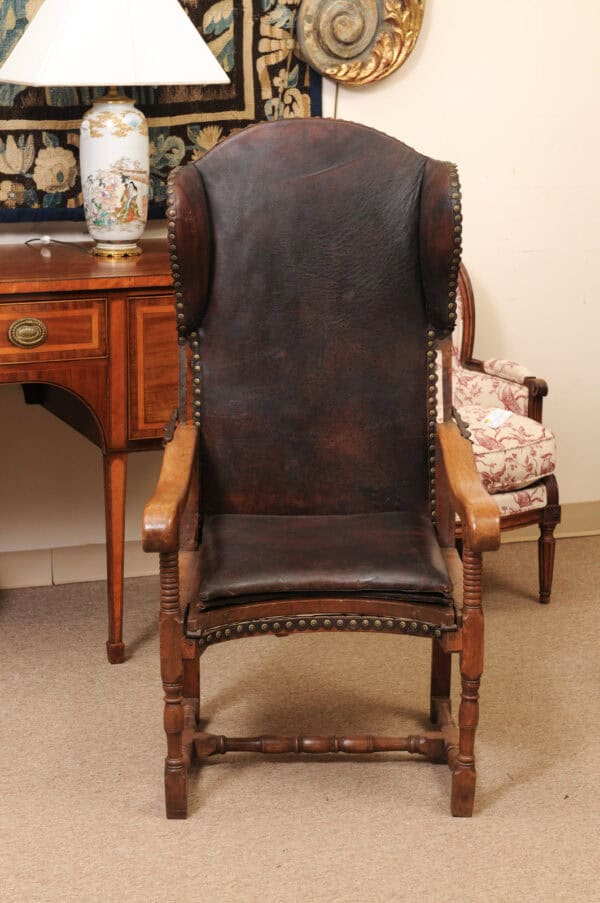 17th Century French Walnut Reclining Fauteuil in Leather with Fold Out Ottoman Option - Image 13
