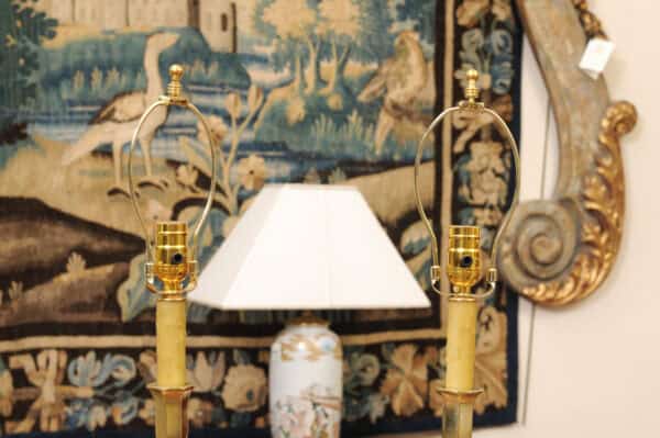 Pair of Tall Solid Brass Faux Bamboo Candlesticks, Wired as Lamps, Early 20th Century - Image 5