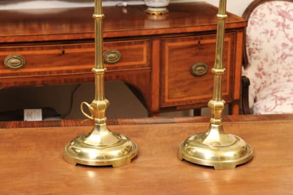 Pair of Tall Solid Brass Faux Bamboo Candlesticks, Wired as Lamps, Early 20th Century - Image 6