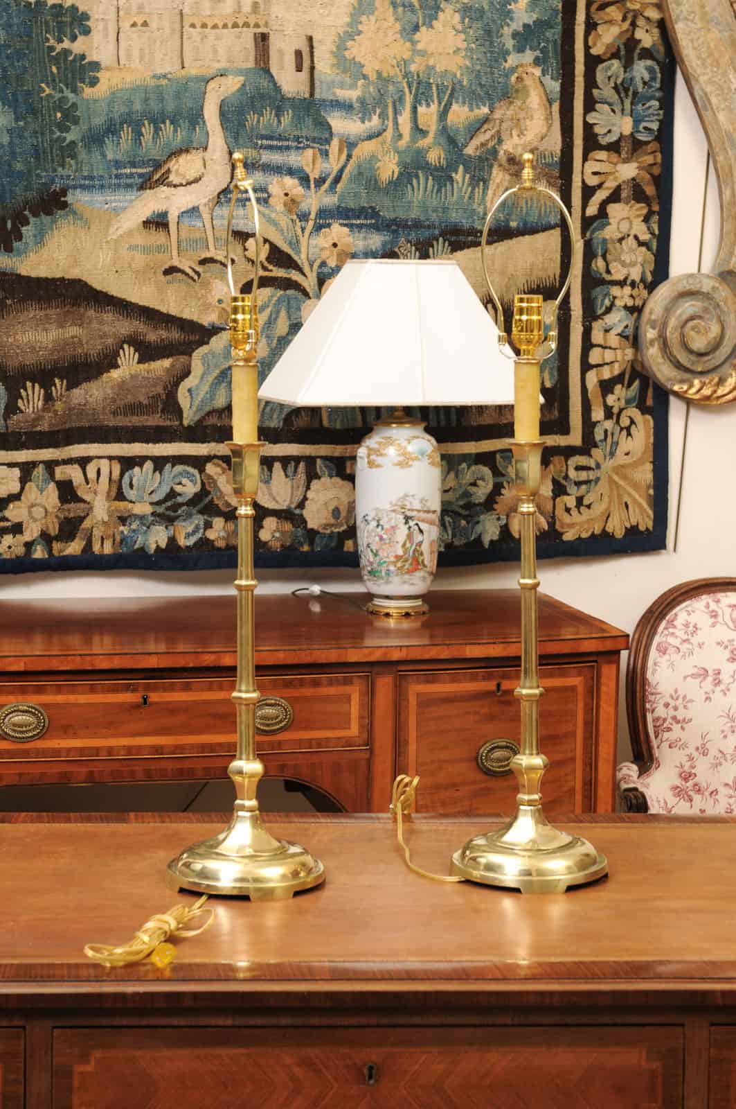 Pair of Tall Solid Brass Faux Bamboo Candlesticks, Wired as Lamps, Early 20th Century - Image 10