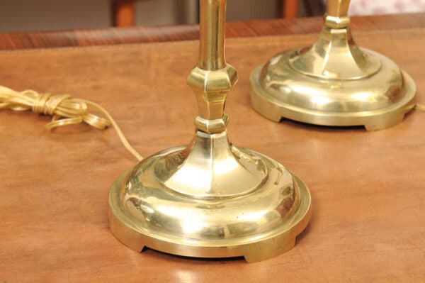 Pair of Tall Solid Brass Faux Bamboo Candlesticks, Wired as Lamps, Early 20th Century - Image 13