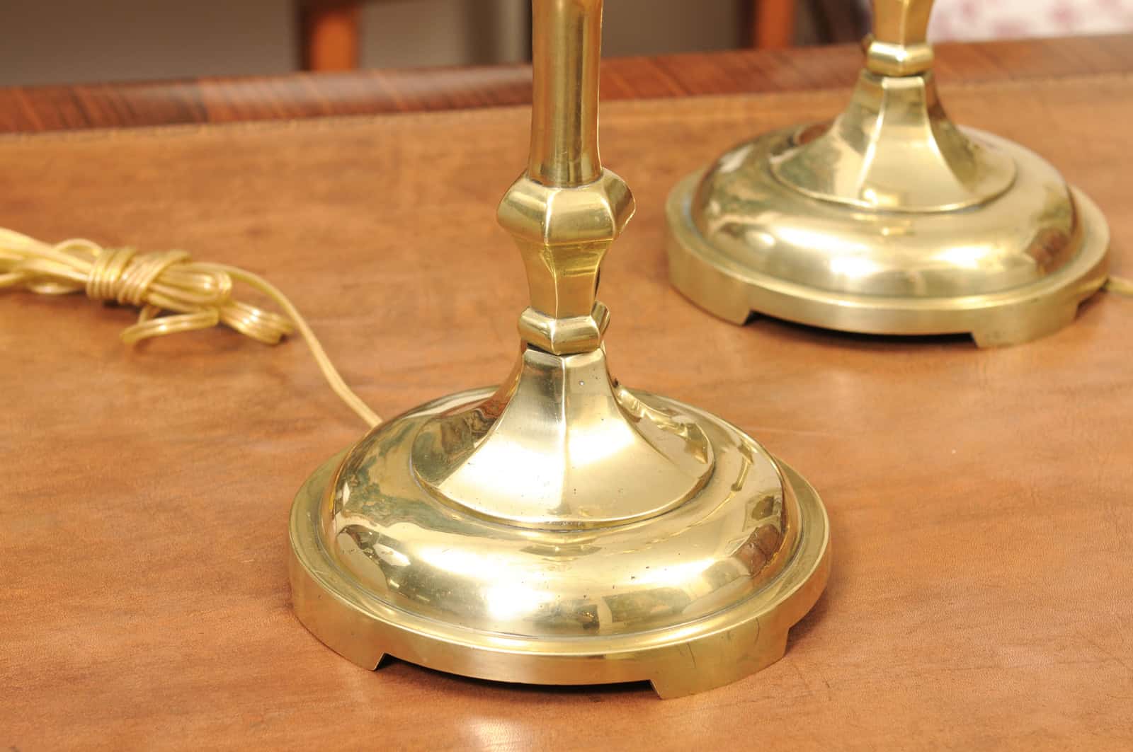 Pair of Tall Solid Brass Faux Bamboo Candlesticks, Wired as Lamps, Early 20th Century - Image 13