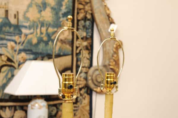 Pair of Tall Solid Brass Faux Bamboo Candlesticks, Wired as Lamps, Early 20th Century - Image 14