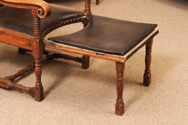 17th Century French Walnut Reclining Fauteuil in Leather with Fold Out Ottoman Option - Image 18