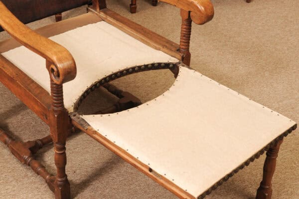 17th Century French Walnut Reclining Fauteuil in Leather with Fold Out Ottoman Option - Image 19
