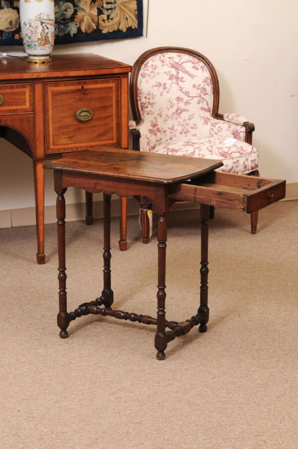 17th Century French LXIII Walnut Side Table with Drawer - Image 4