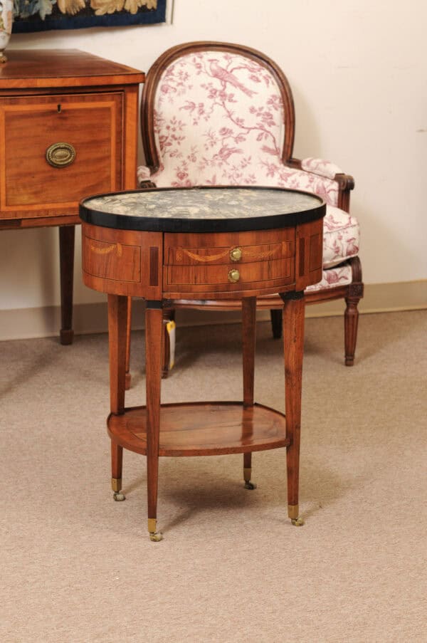 Oval 18th Century Italian Neoclassical Side Table with Green Marble Top & Inlay, ca. 1780 - Image 3
