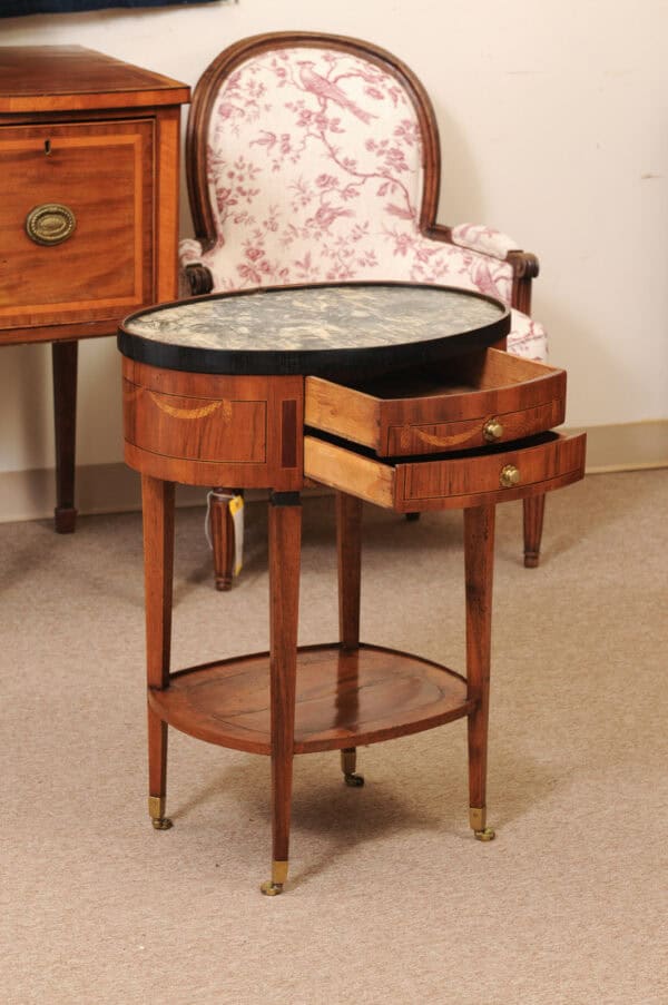 Oval 18th Century Italian Neoclassical Side Table with Green Marble Top & Inlay, ca. 1780 - Image 4