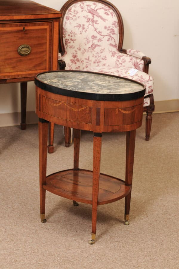 Oval 18th Century Italian Neoclassical Side Table with Green Marble Top & Inlay, ca. 1780 - Image 8