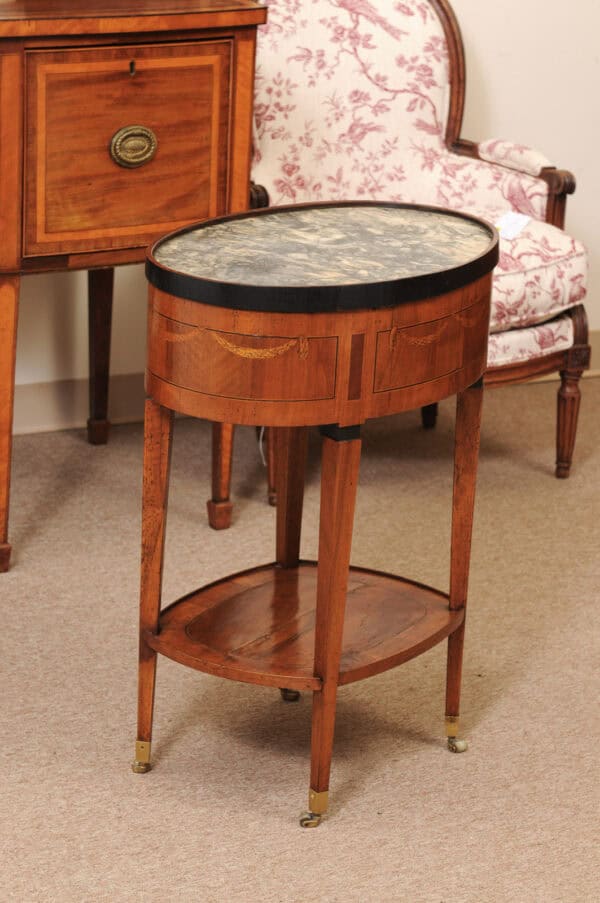 Oval 18th Century Italian Neoclassical Side Table with Green Marble Top & Inlay, ca. 1780 - Image 10
