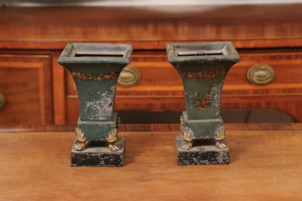 Pair of 19th Century French Blue Painted Tole Cachepots with Landscapes - Image 10