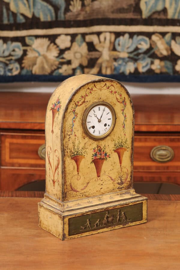 Floral Painted Tole "Borne" Mantle Clock, France 19th Century - Image 3