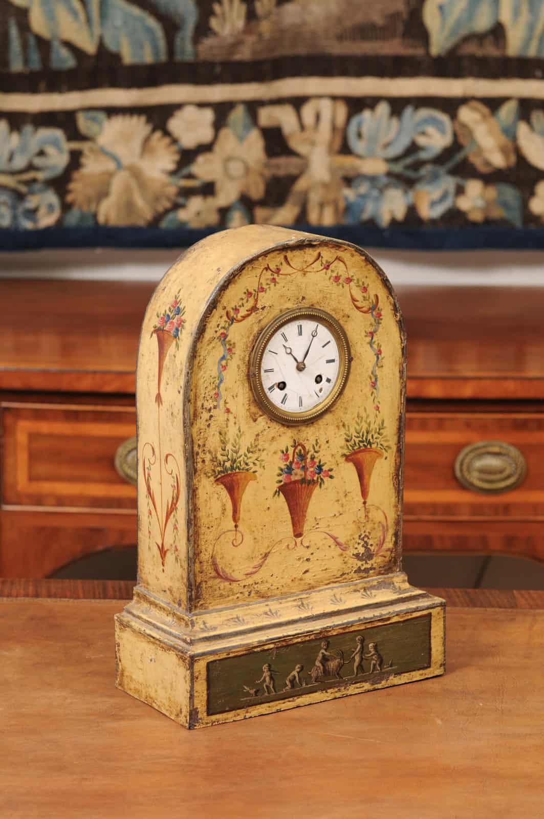 Floral Painted Tole "Borne" Mantle Clock, France 19th Century - Image 3