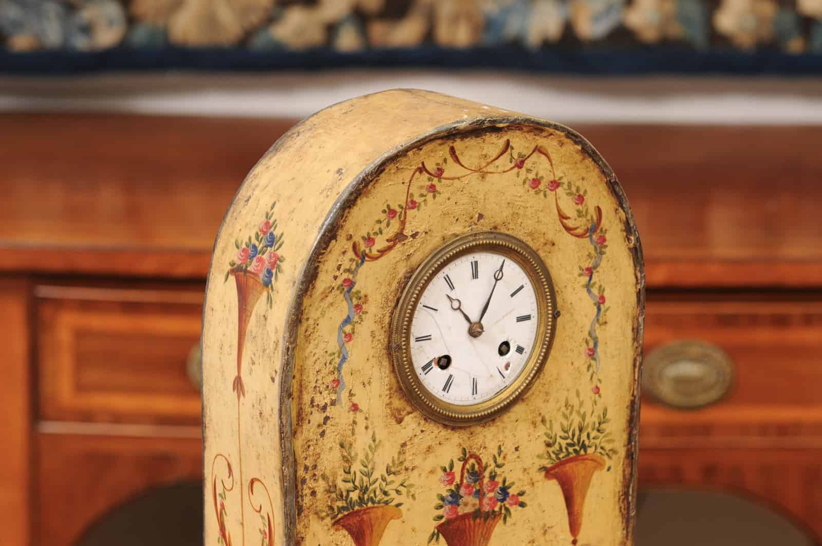 Floral Painted Tole "Borne" Mantle Clock, France 19th Century - Image 5