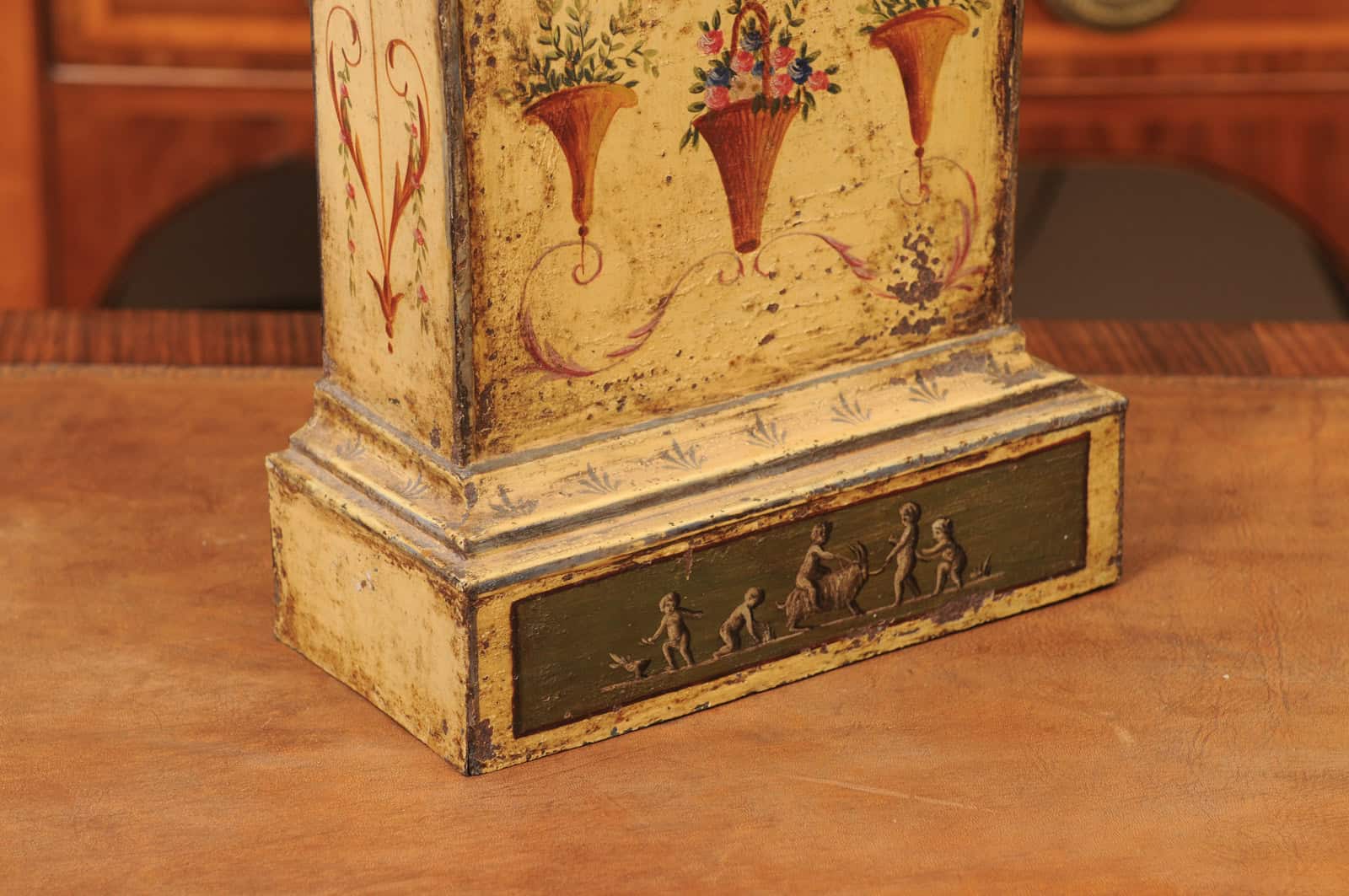 Floral Painted Tole "Borne" Mantle Clock, France 19th Century - Image 6