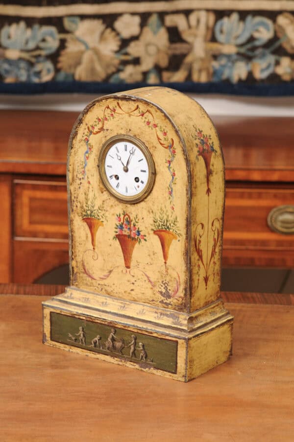 Floral Painted Tole "Borne" Mantle Clock, France 19th Century - Image 12