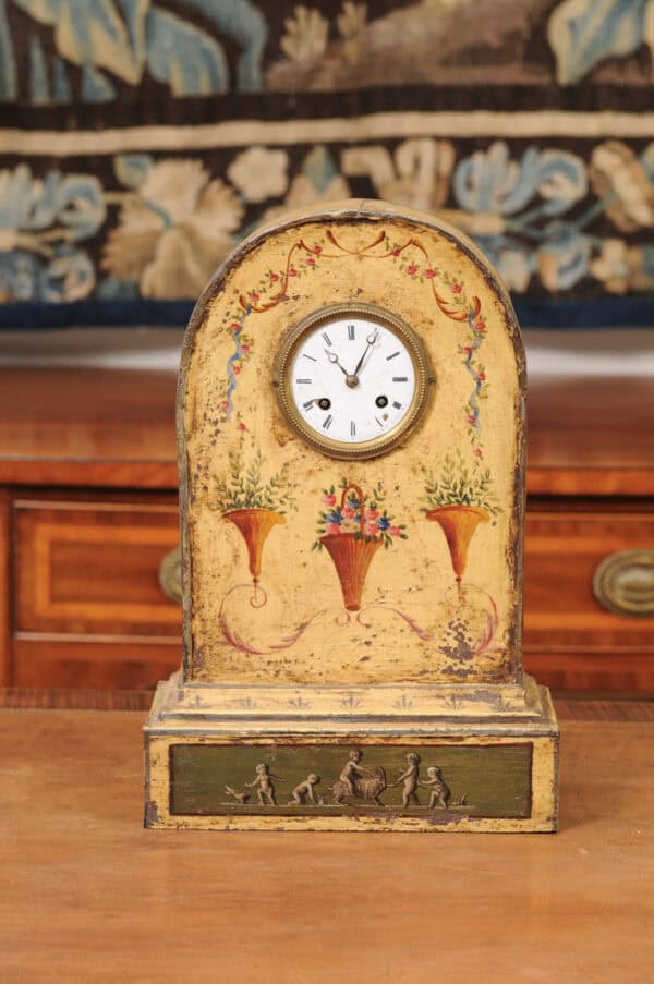 Floral Painted Tole "Borne" Mantle Clock, France 19th Century - Image 13