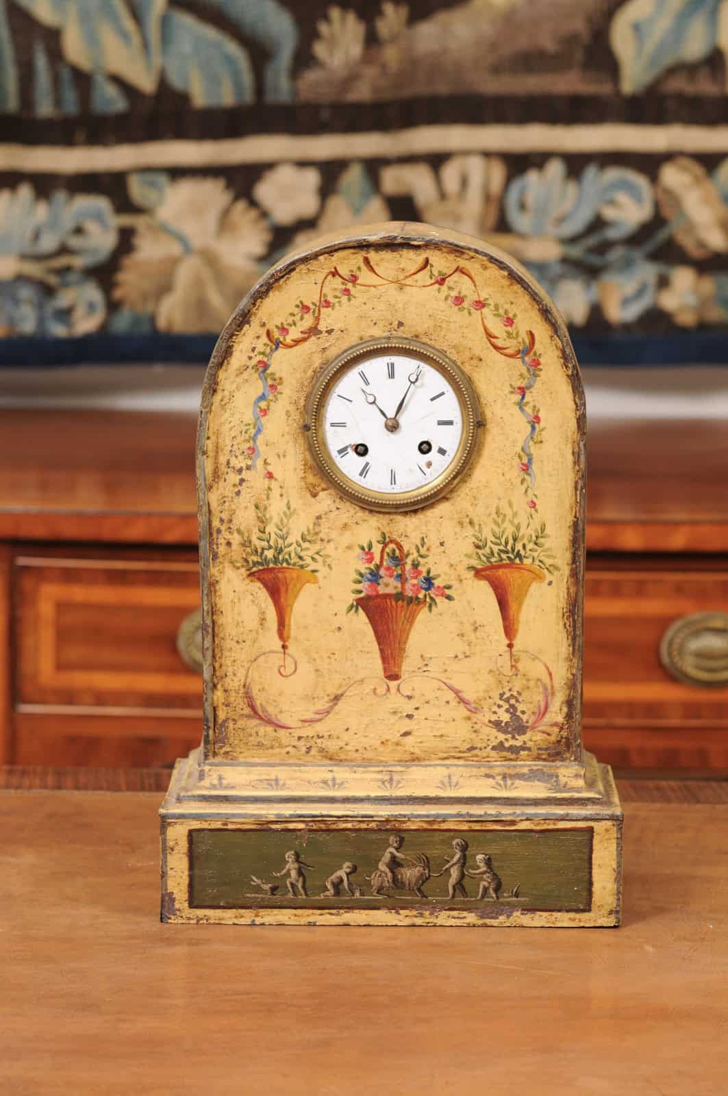 Floral Painted Tole "Borne" Mantle Clock, France 19th Century - Image 13